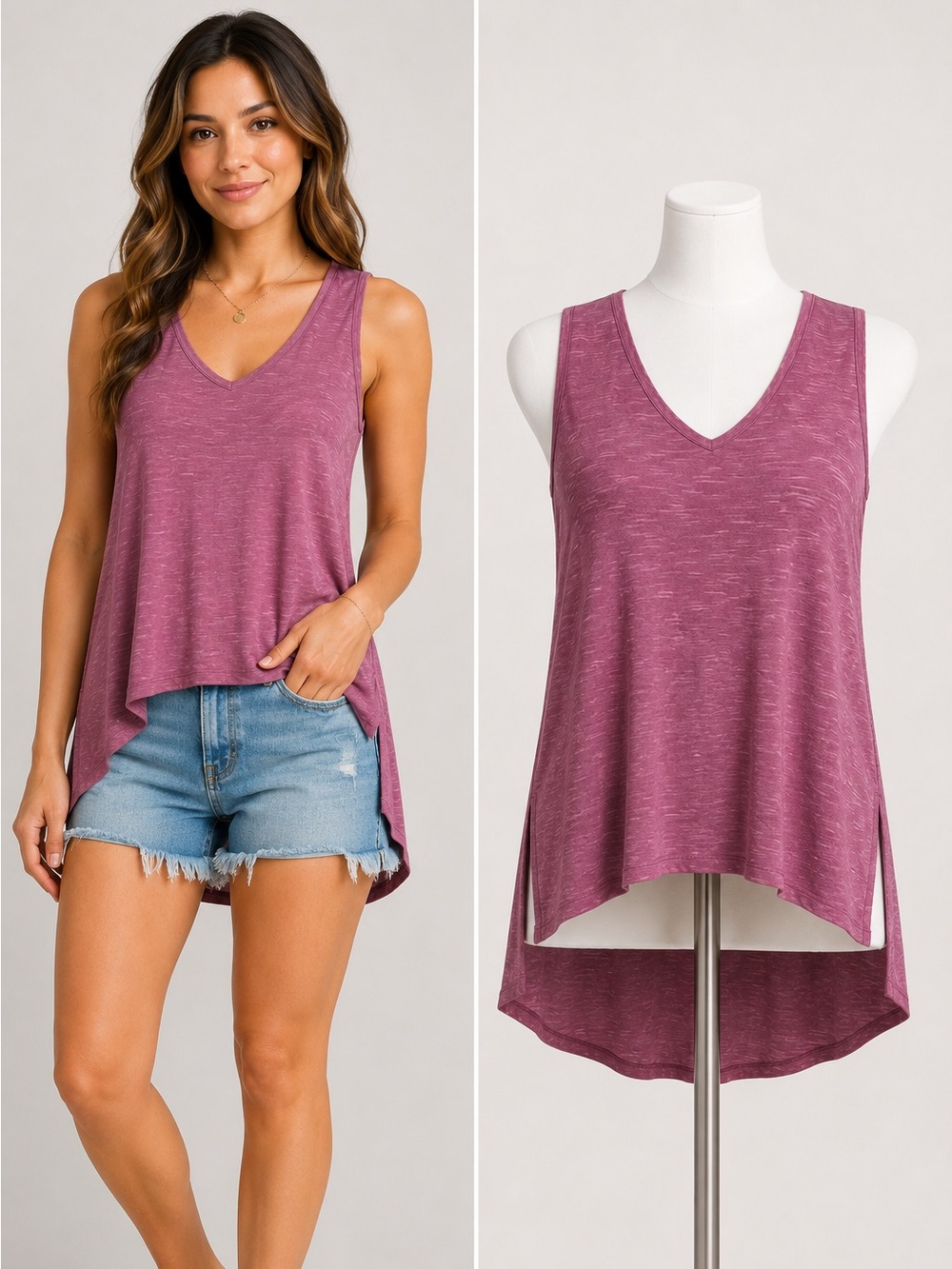 BKE | Mauve Pink Sleeveless High Low Hem Tunic Tank Top | XS | Boho Soft Stretch